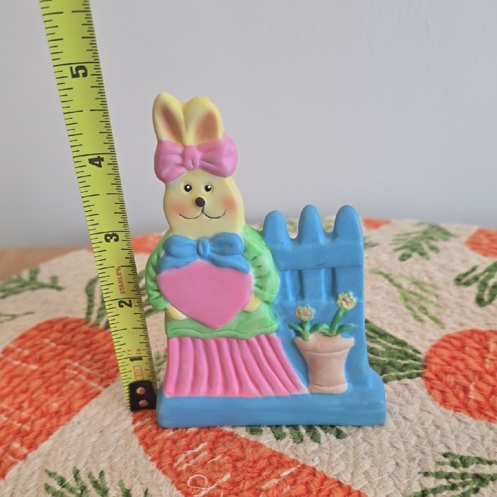 Vintage Cottagecore Cute Pastel Bunny Figurine Holding Heart Candle Holder- - Picture 3 of 4